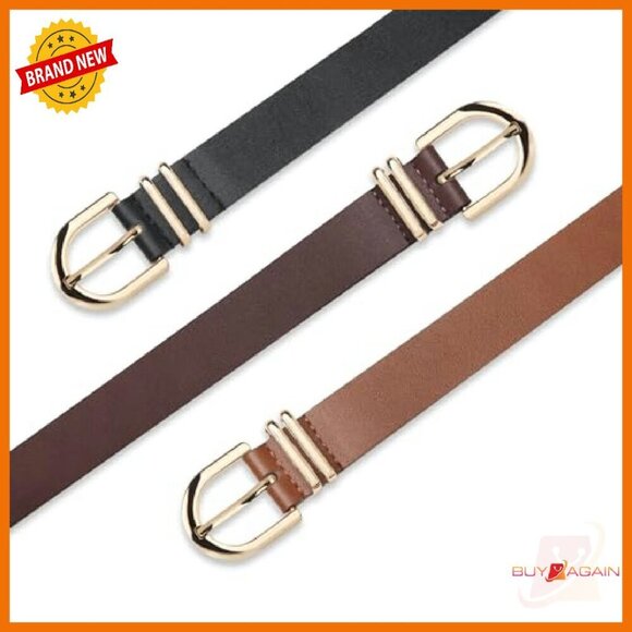 Women\'s Faux Leather Belts Gold Buckle 3 Pack for Jeans Pants